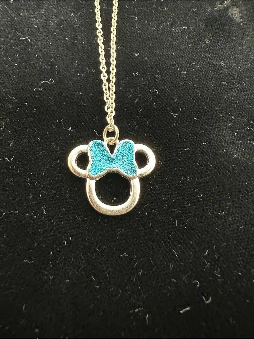 Disney Minnie Mouse Silver Tone Blue Enamel Bow Necklace